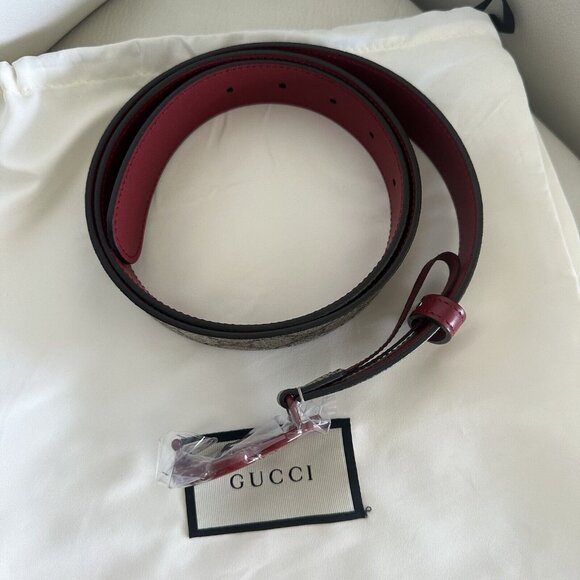 NEW Gucci Marmont Belt GG Logo Red Brown Monogram Canvas 110 cm 44 inch - Picture 5 of 8